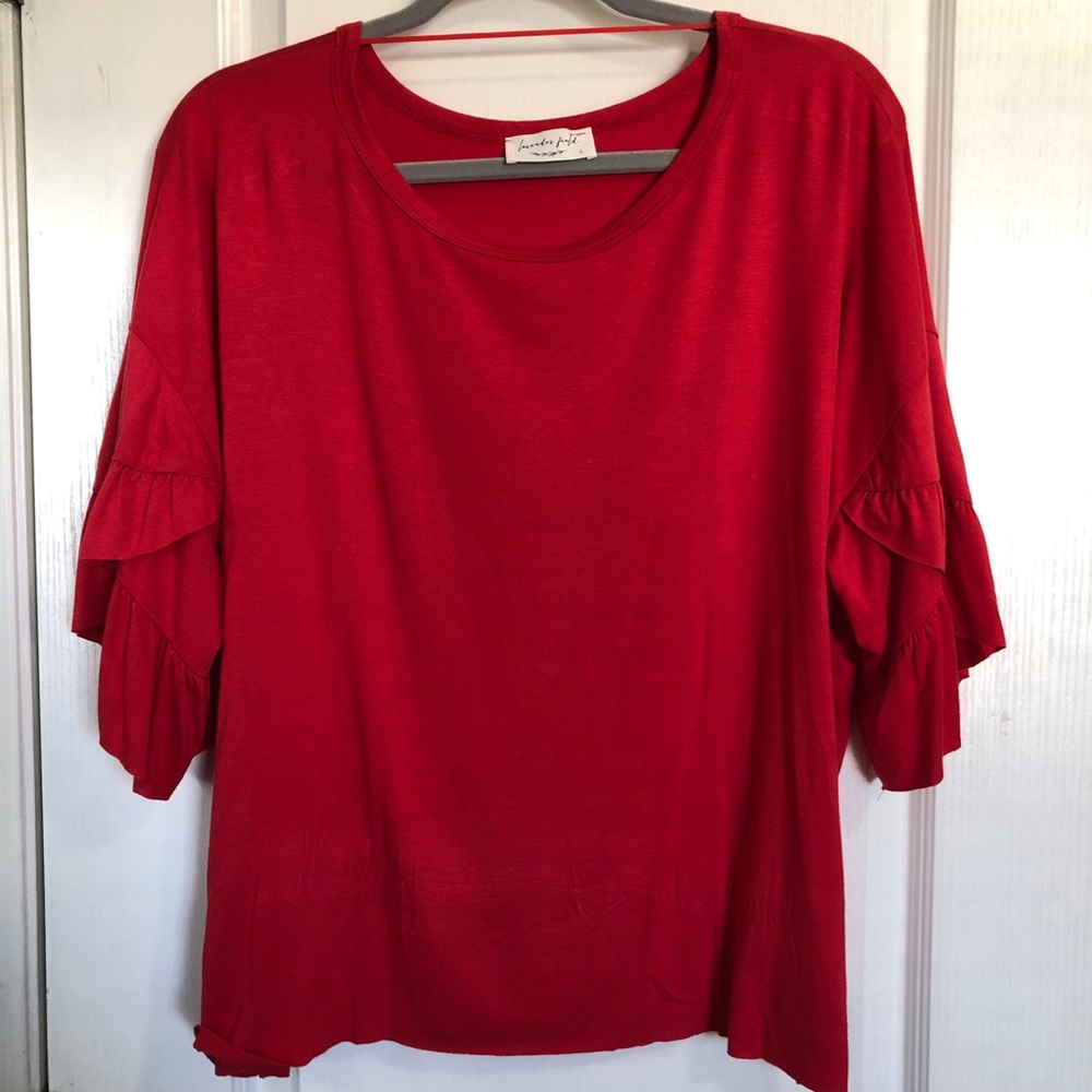 Lavender Fields Red Shirt w/ Layered ruffle sleeve